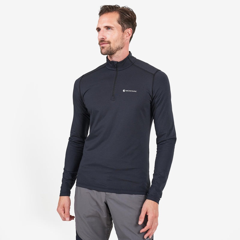 Koszulka Montane Dart Zip Neck Męskie Czarne | SU9106537